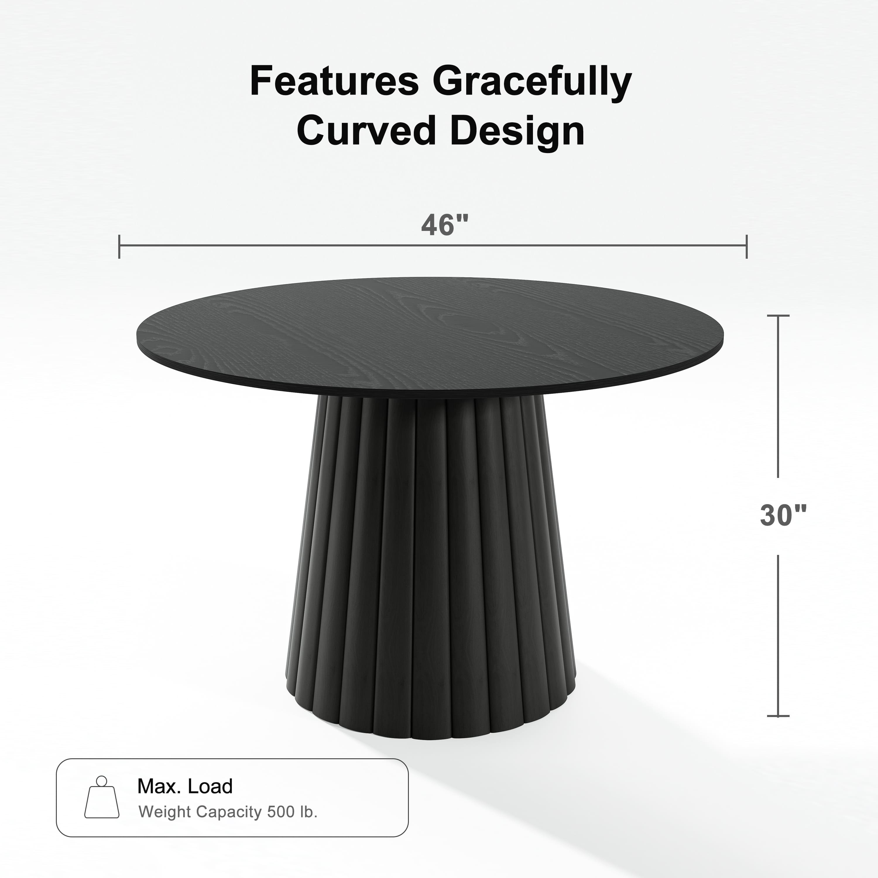 MAYEERTY 46 in. Soild Wood Black Dining Table Round Kitchen Table