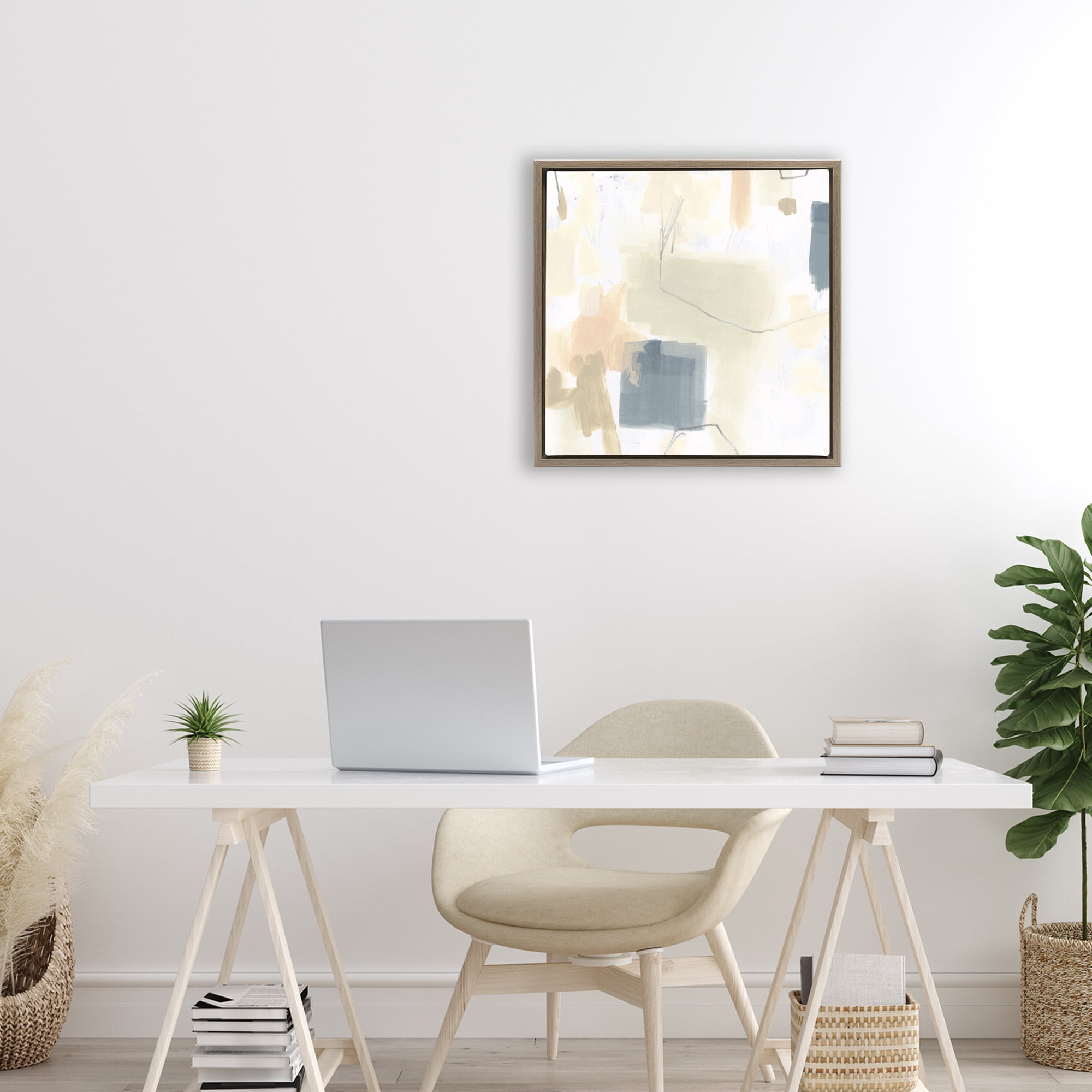 Stupell Industries Minimal Plaster Line Brown Framed Floater Canvas Wall Art, design by June Erica Vess