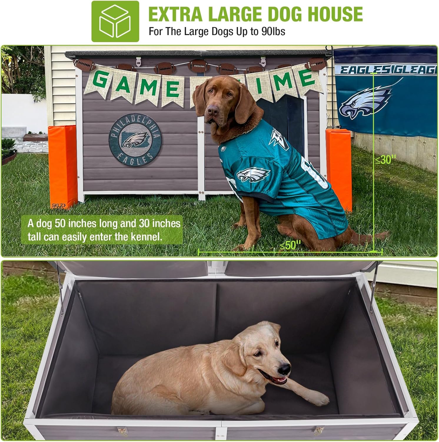 Aivituvin Extra Large Insulated Outdoor Dog House with Insulated Liner for Winter, Weatherproof Dog Kennel with All-Around Iron Frame for Small, Medium, and Large Dog (Gray)