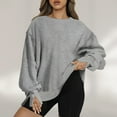 thumbnail image 4 of FAIWAD Womens Long Sleeve Round Neck Sweatshirt Loose Plus Size Basic Solid Color Side Split Pullover Tops, 4 of 7