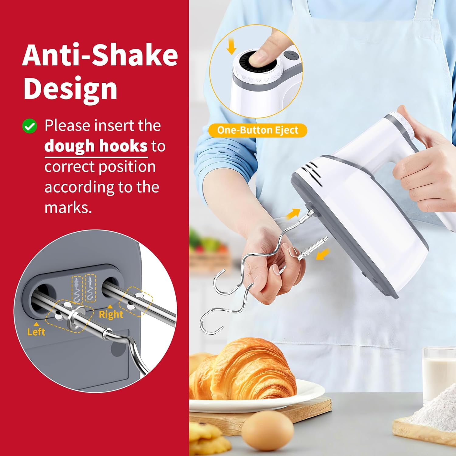 Cordless Electric Hand Mixer, 12-Speed Rechargeable with LED Display & Self-Stand for Baking