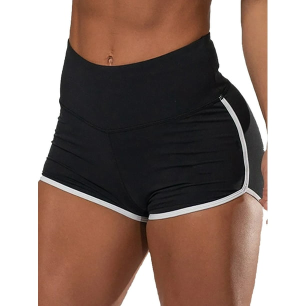 Fashnice Ladies Bottoms Elastic Waist Workout Sport Short Pants Ruched Yoga  Shorts Athletic Exercise Mini Trousers Black XL 