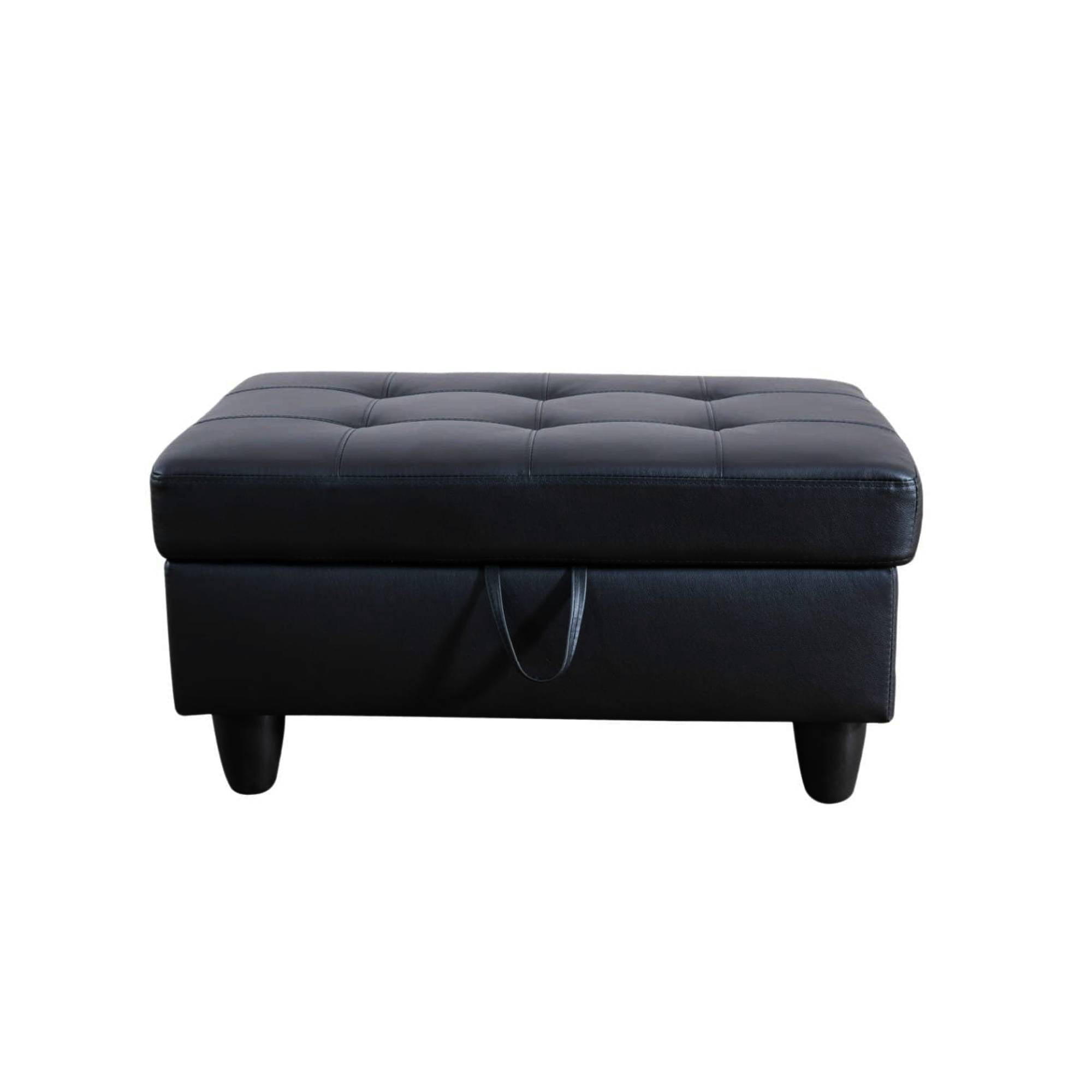 Leather Storage Ottoman, Folding Foot Stool with Storage Button Tufted Ottoman Bench for Living Room,Black