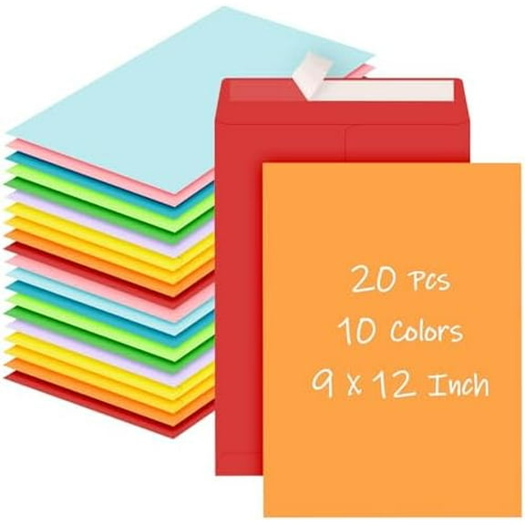 Colored 9 x 12 Envelopes, 20 Pcs Mailing Envelopes, Colorful Large Envelope, 100 GSM Printable Catalog Envelopes For Storage, Mailing, Organize, Office and Home