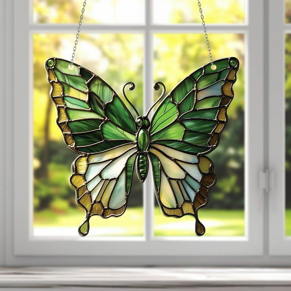 Green Butterfly Suncatcher – Handmade Window Hanging Sun Catcher – Elegant Nature-Inspired Decor