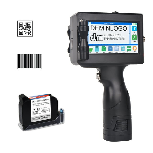 Graflsoa Portable D10 Handheld Inkjet Printer with 4.3" Touchscreen, 600DPI High-Definition Printing, 16GB Memory, 2500mAh Battery, Multilingual Support, for Date, Batch, and Barcode Labeling on
