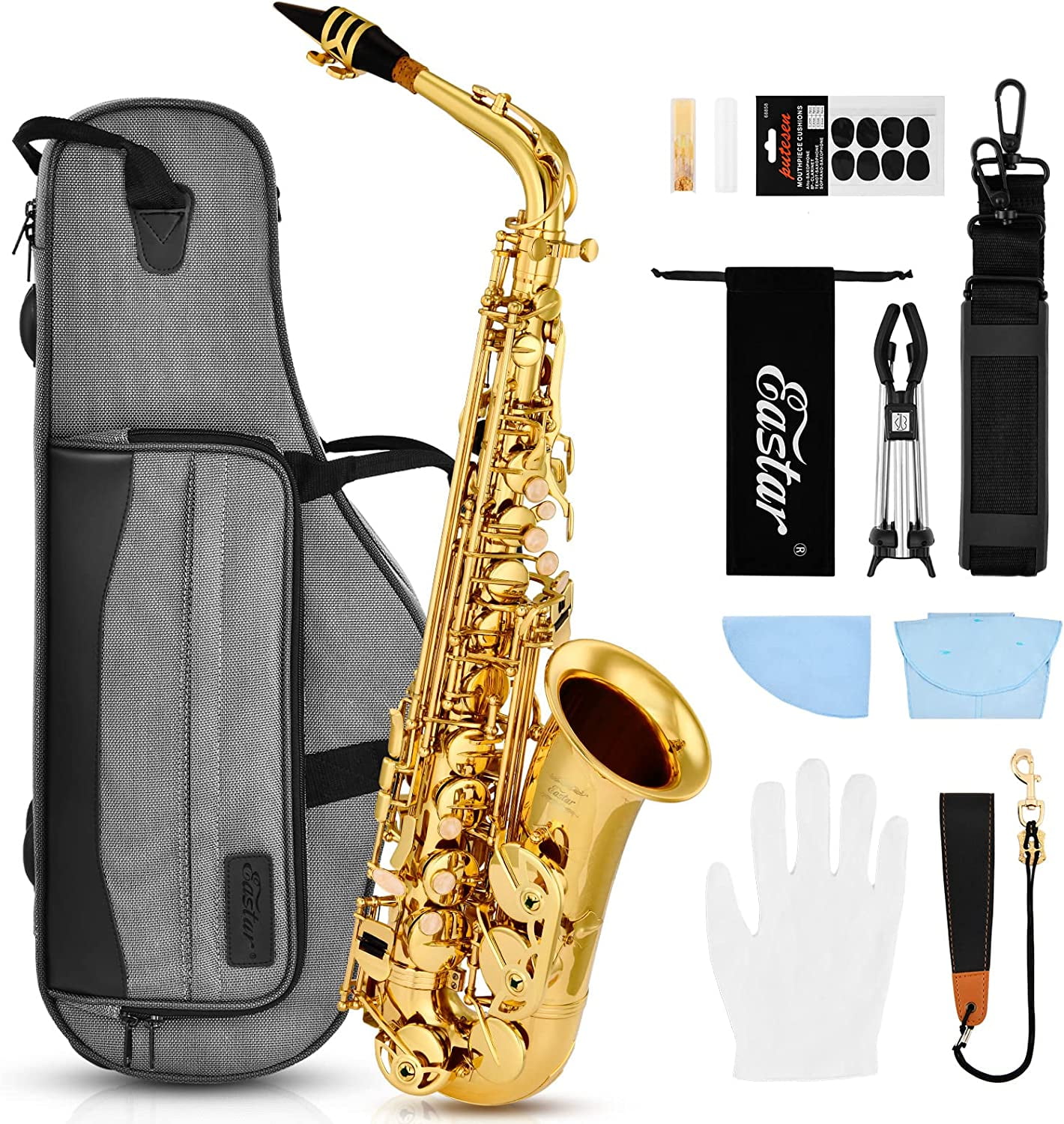 Eastar Tenor Saxophone Kit for Student, School Band Bb Sax Gold Lacquer