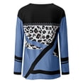 thumbnail image 5 of Pompotops Women Leopard Print Round Neck Patchwork Pullover Long Sleeve Blouse T-shirt Tops, 5 of 5