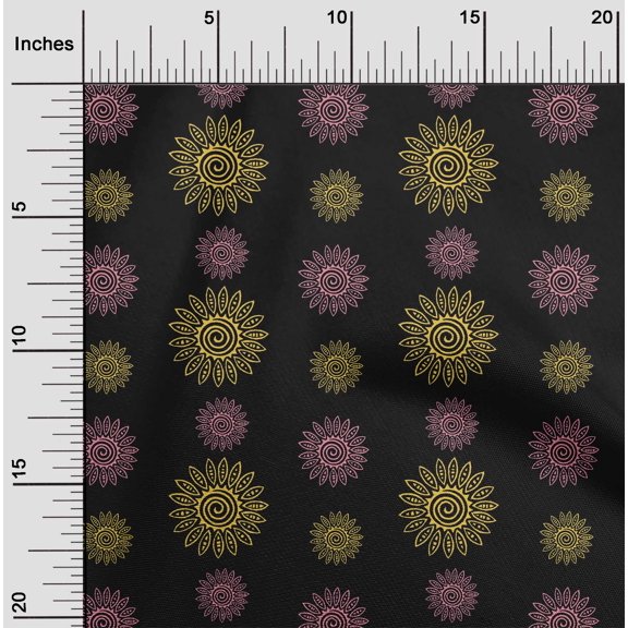 oneOone Cotton Cambric Fabric Spiral & Floral Block Decor Fabric Printed BTY 56 Inch Wide