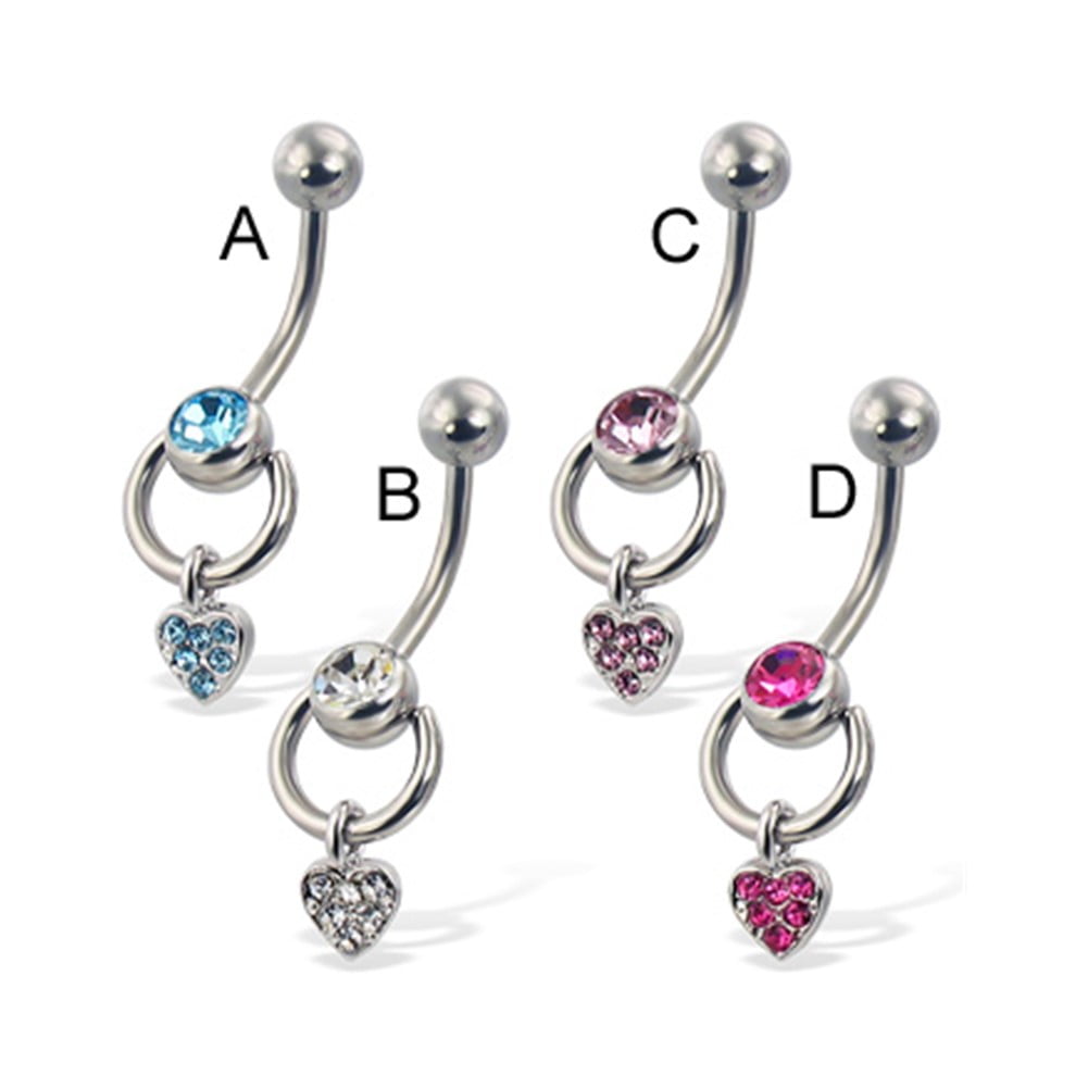 Door Knocker Belly Button Ring With Jeweled Heart,Light Amethyst C