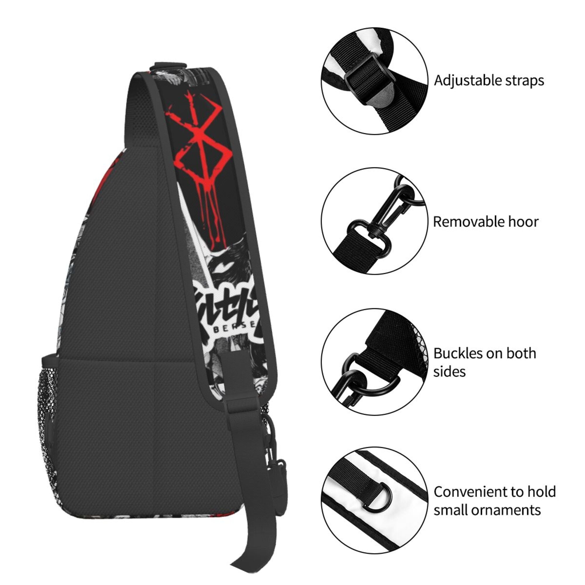 Anime Berserk Sling Backpack Crossbody Shoulder Bags for Men Women Small Daypacks Chest Bag Hiking Travel Sport Climbing Runners