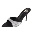 thumbnail image 6 of Xucatan Women's Rhinestone High-heeled Shoes Heels, Pointed Toe Satin Mules with Crystal Ankle Strap, Open Back Glitter Dress Sandals, Versatile Evening Party Footwear Gift, 6 of 9