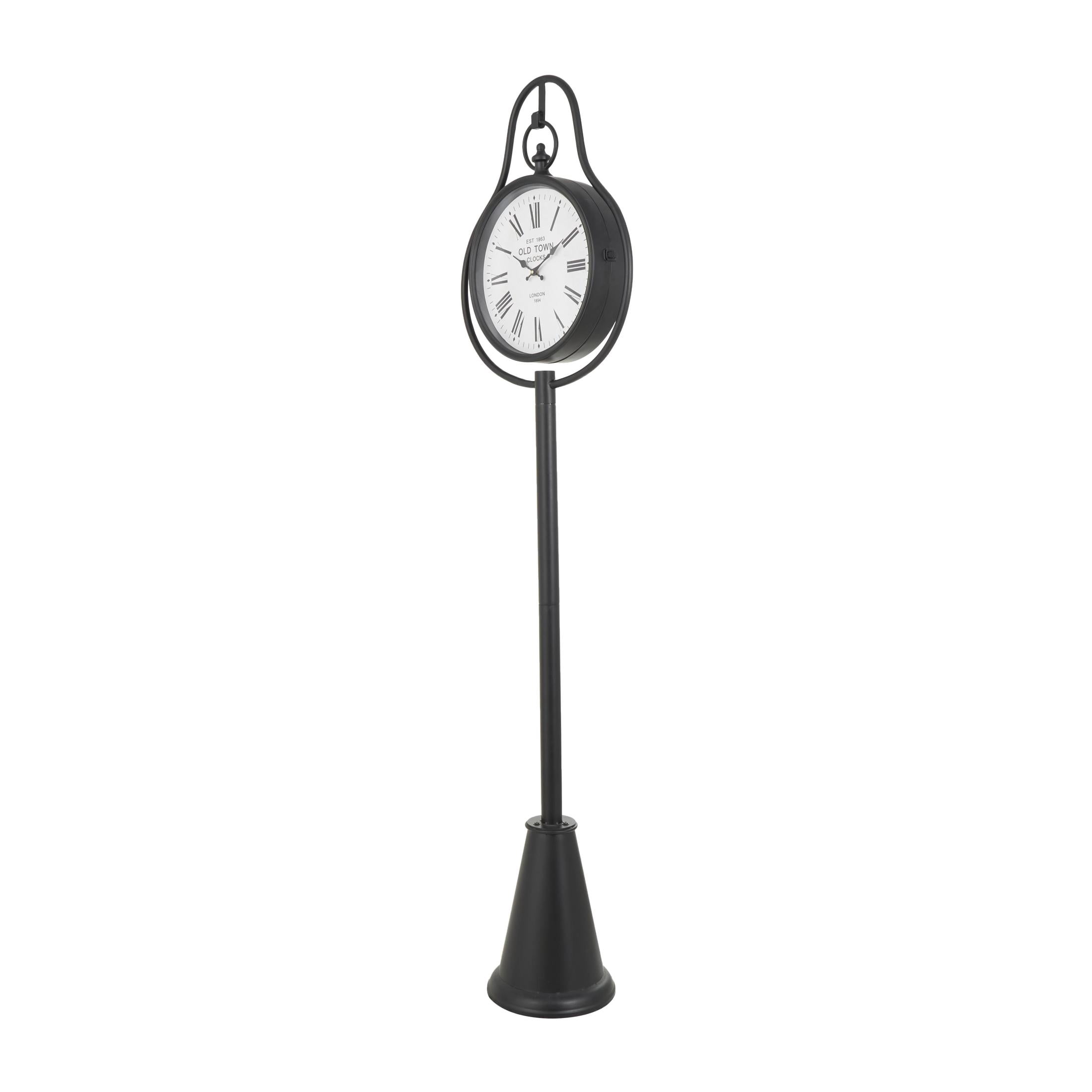 DecMode 81" Black Metal Double Sided Clock with Cone Shaped Base