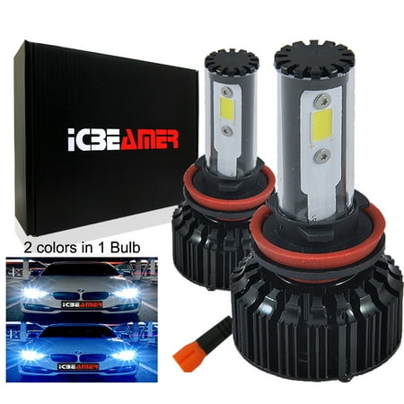 ICBEAMER H11 LED COB HeadLight Kit Bulb Replace HID or Halogen Lamp Bulbs [Color:6000K White + 30000K Dark