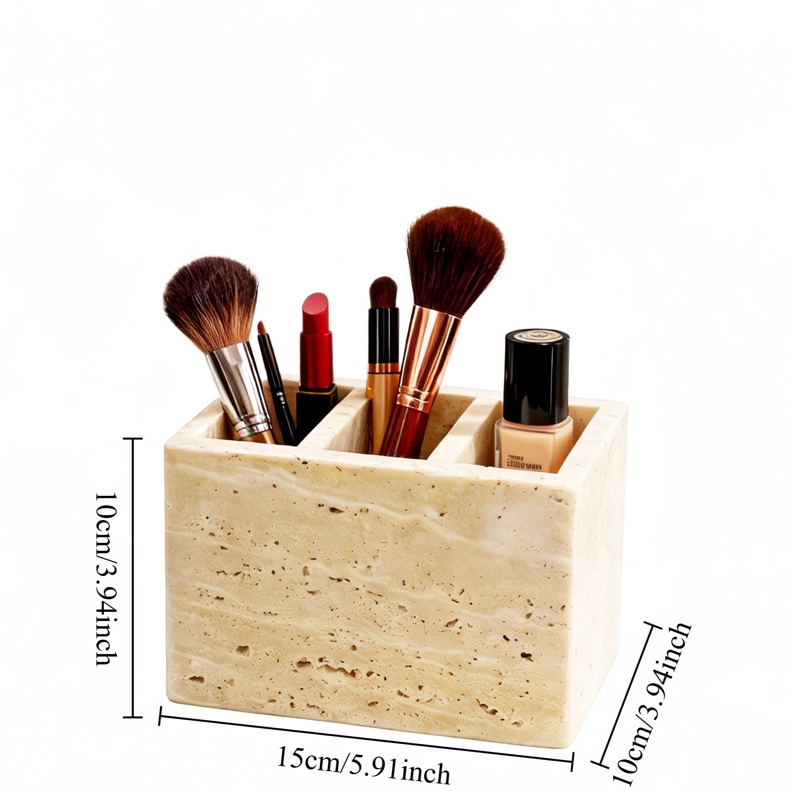 Natural Travertine Marble Organizer - Multi-Purpose Pencil Pen Holder, Bathroom Makeup Brush Storage, Office Desktop Stationary Caddy