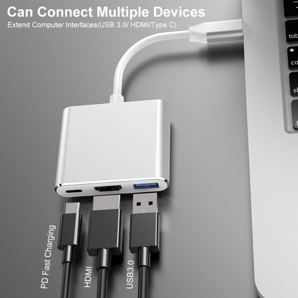 YiLBX USB C to HDMI Multiport Adapter, USB 3.1 Gen 1 Thumderbolt 3 to HDMI 4K Video Converter/USB 3.0 Hub Port PD Quick Charging Port