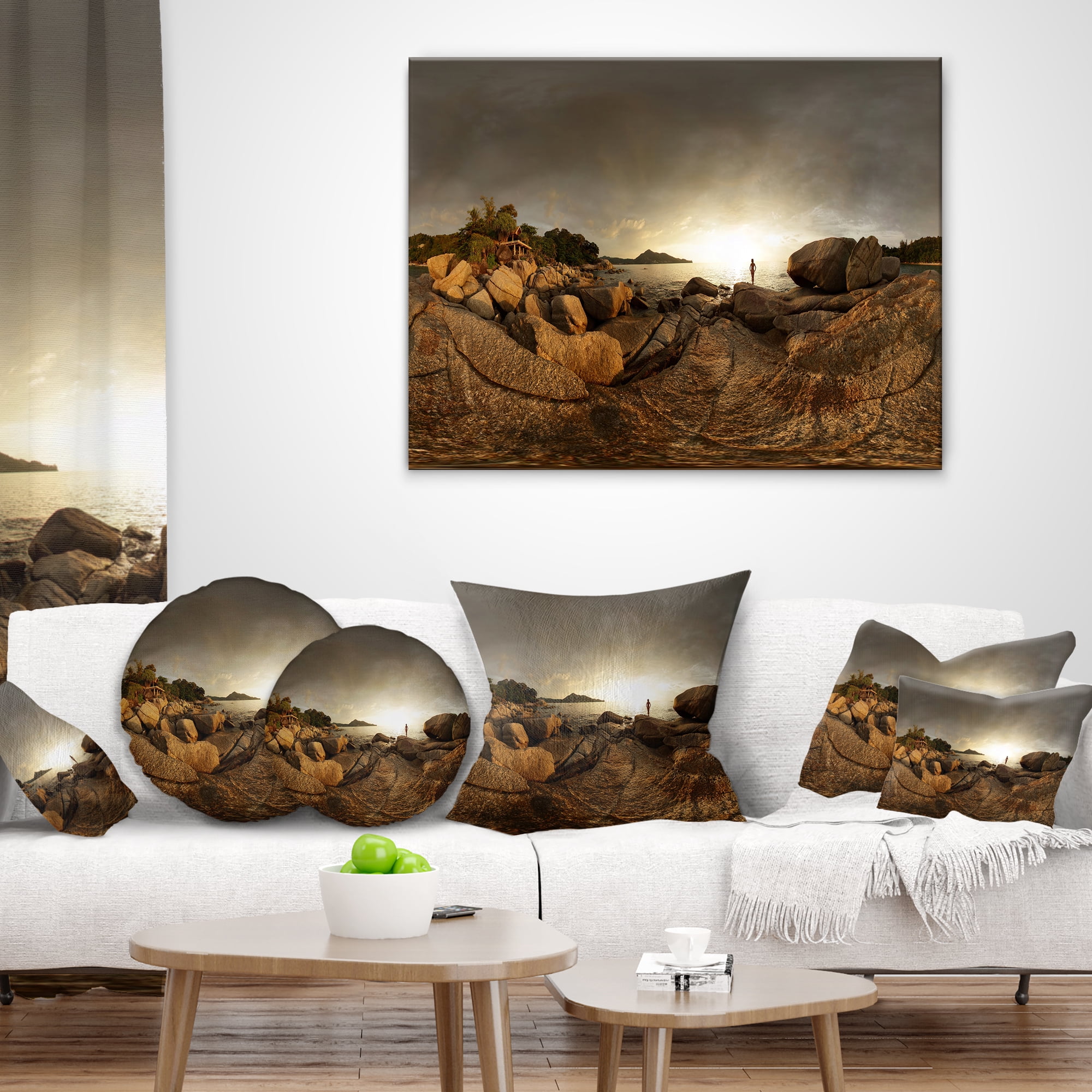 Designart Brown Rocky Forest Panorama - Landscape Printed Throw Pillow - 16x16