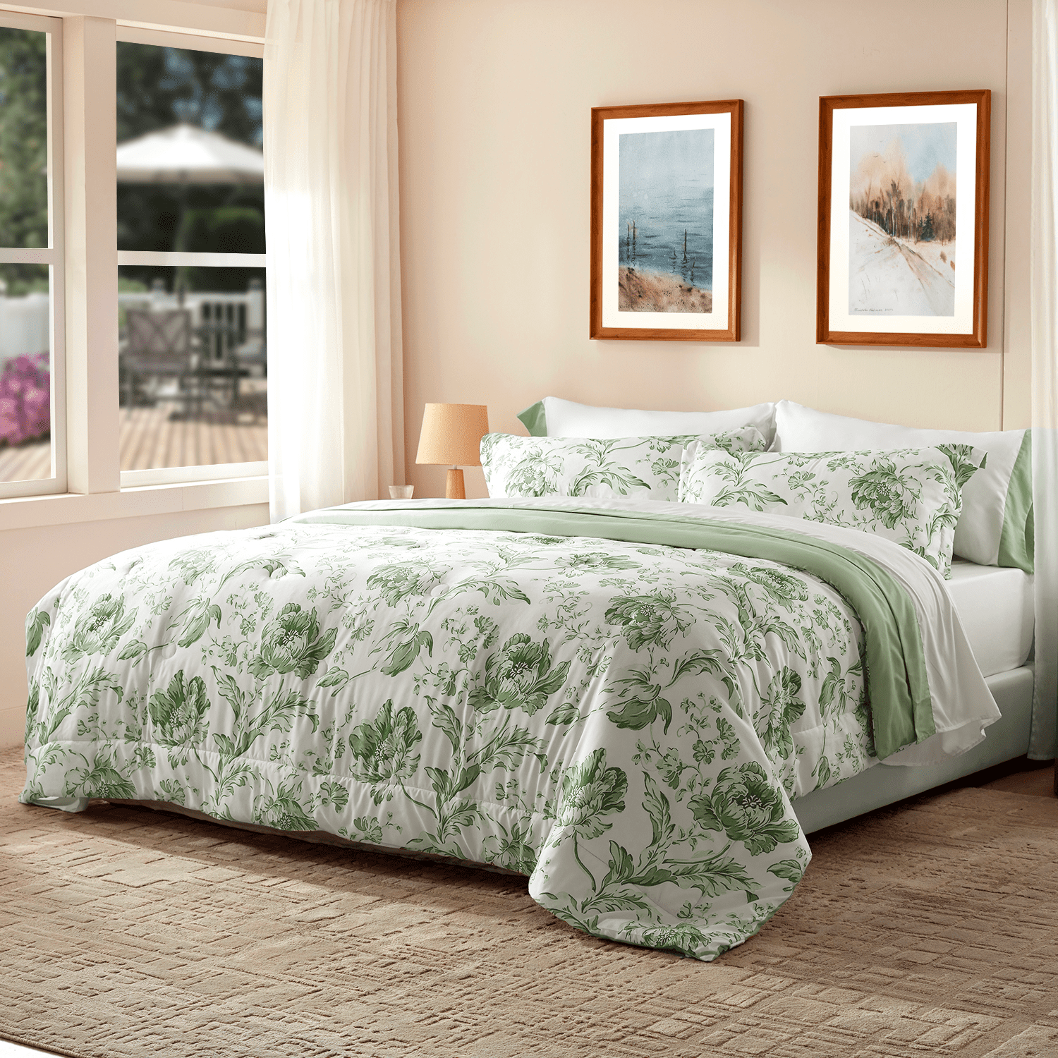 Bedtreat Twin Comforter Sets,5-Pieces Reversible Bedding Sets,Bed in a Bag with Comforter,Flat Sheet and Fitted Sheet,Pillowcase & Sham,Lisse,Tulip Sea