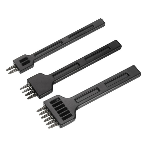 3Pcs Leather Stitching Punch 4mm 2/4/6 Prong Carbon Steel Leather Punch Hole Tool Chisel for DIY Craft Handbag Wallets Card Belt Holders Key Holder Belt, Black
