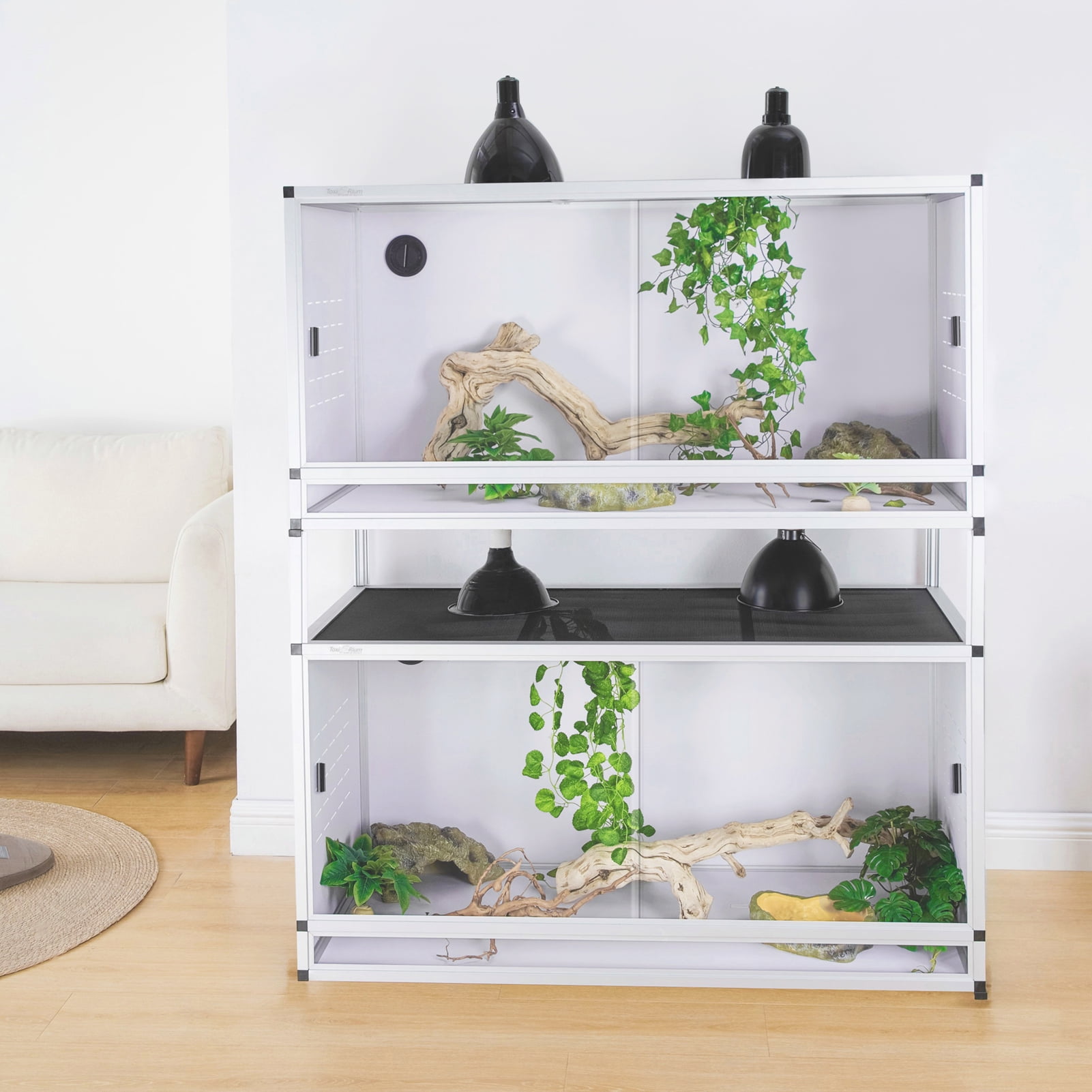 Toxirium 2-Tier 40x16x16 PVC Reptile Enclosure, 2-Pack Stackable Terrarium with Sliding Glass Doors for Geckos, Small Snakes and Lizards