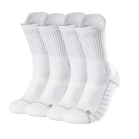 G&Y Cushion Running Socks for Women, Anti-Blister Moisture Wicking Athletic Crew Socks, 4Pairs, White, L-XL