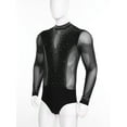 thumbnail image 5 of Yeahdor Mens Shiny Rhinestone Mock Neck Latin Tango Dance Bodysuit Figure Skating Performance Leotard Black M, 5 of 7