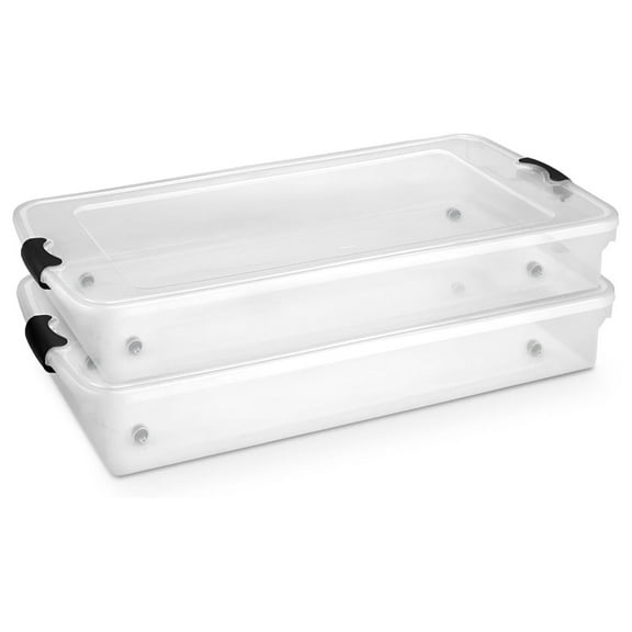 2-Pack Under Bed Storage, Clear Plastic Containers with Lids, 60 Quart, Gray - Stackable Underbed Organizer Bins for Shoes, Bags, Clothes, and Towels