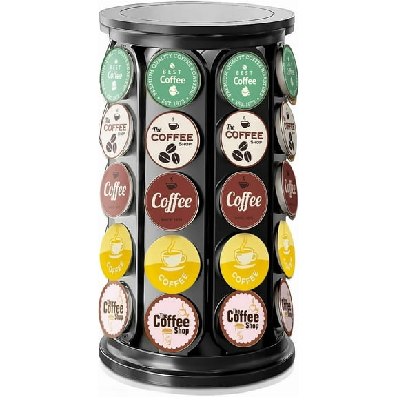 360° Rotating K-Cup Holder Organizer, Large Capacity Carousel for 40 Keurig Capsules, Compact Spinning Storage Rack for Countertop, Universal Fit for Most Coffee Pods,Black