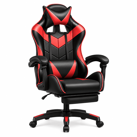 JaxShark Gaming Chair, Ergonomic Racing Style Computer Desk Chair with Footrest and Lumbar Support,Red