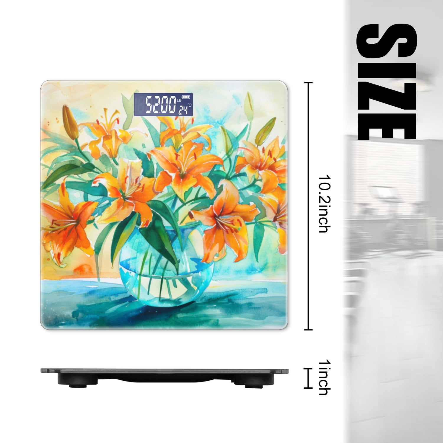 High Precision Body Weight Scale Smart Bathroom Scales with Large LCD Display(400lbs),Decorative for Bedroom-Orange Lilies In Glass Vase On Table