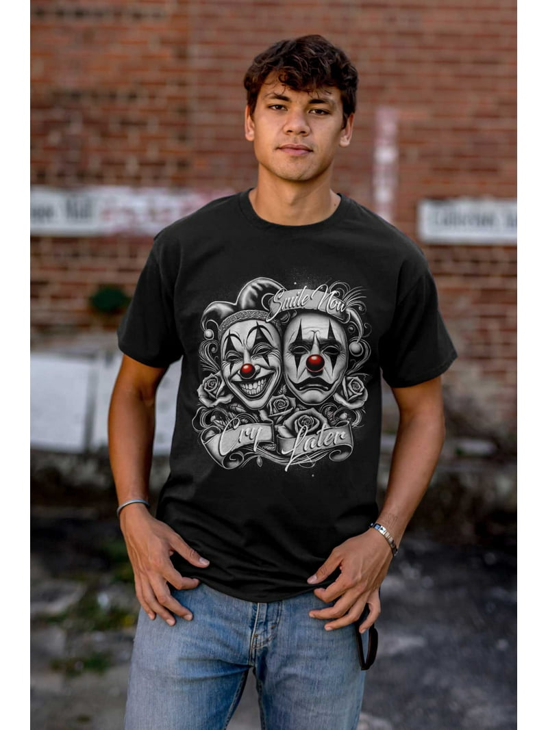 Smile Now Cry Later Clown Masks Men's Graphic T Shirt Tees Brisco Brands X  - Walmart.com, image size:800x1067