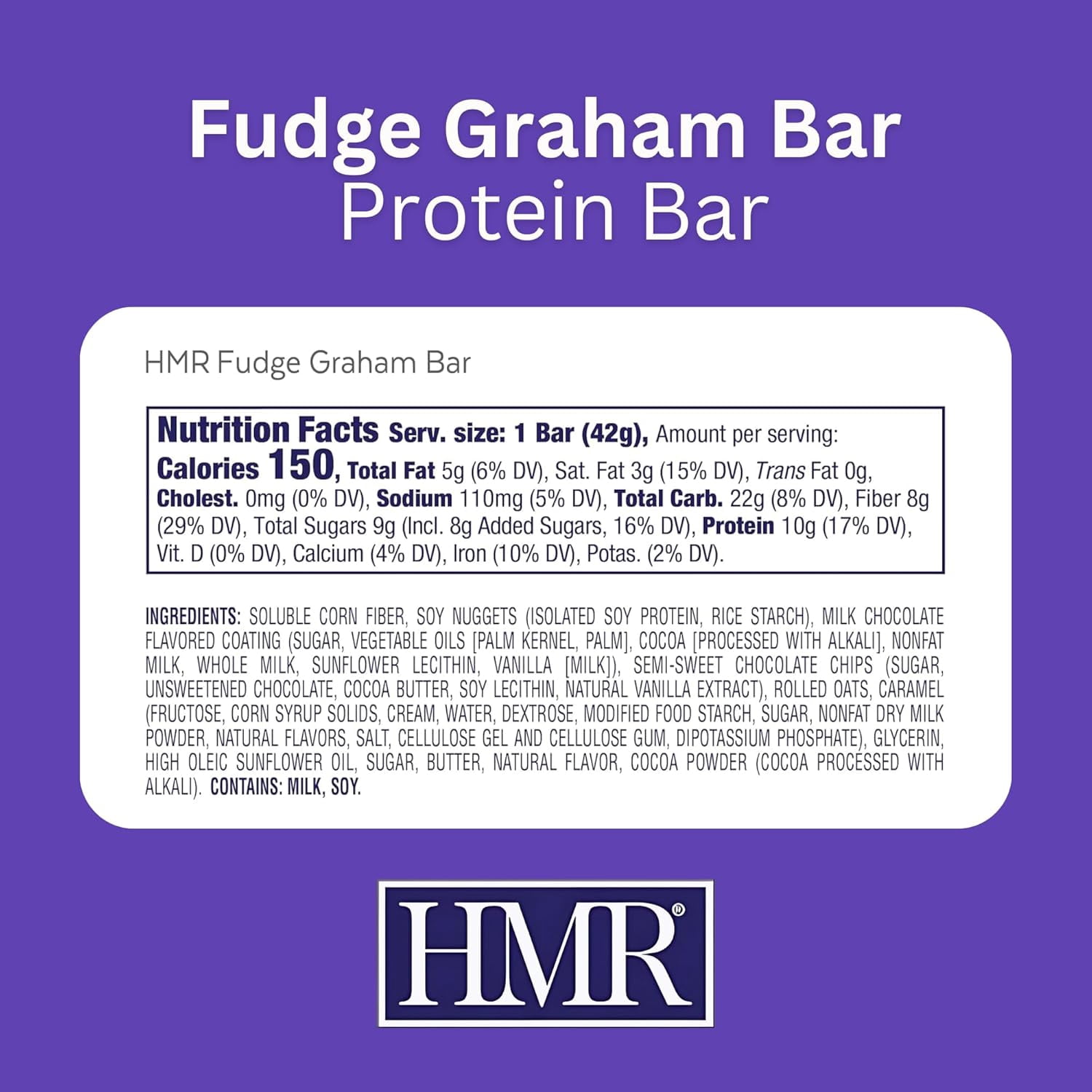 HMR Fudge Graham Protein Bar | Nutritious Snack to Support Weight Maintenance | Low Calorie Dessert | 10g of Protein | 24 Count
