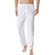 thumbnail image 1 of Pantalones casuales de lino para hombre, de verano, color sólido, sueltos, elásticos, con cordón, para playa, yoga, pantalones de golf 043-Blanco G 043-Blanco G Xishao ropa, 1 of 1