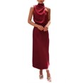thumbnail image 1 of Vestido PRETTYGARDEN Satén sin Mangas con Cuello Simulado Maxi Vino Oscuro Talla L, 1 of 7