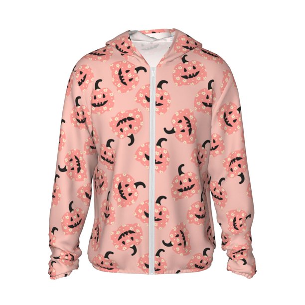 Fotbe Smiling Pink Pumpkins Chaqueta con Protección Solar UPF 50+ para Hombre y Mujer, Camisa con Capucha y Bolsillos-Medium