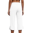thumbnail image 7 of Floleo Women's solid cropped pants with elastic drawstring waist side pockets and side slits for summer casual daily wear relaxed fit capri trousers, 7 of 7