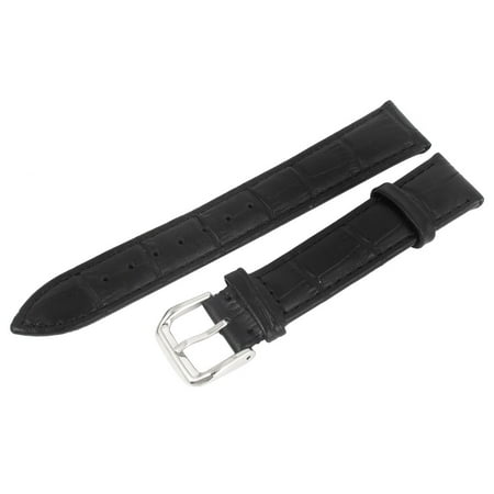 Unique Bargains Black Faux Leather Shiny Finish Wristwatch Strap Band Replacement 18mm
