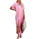 thumbnail image 1 of VISgogo Vestido de playa informal para mujer, color sólido, manga corta, solapa con botones, suelto, para cubrir VISgogo moda, 1 of 8
