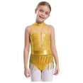 thumbnail image 1 of TiaoBug Kids Girls Shiny Sequin Modern Jazz Latin Dance Dress Tassel Sleeveless Gymnastics Leotard Fringe Skirt Yellow 10, 1 of 5