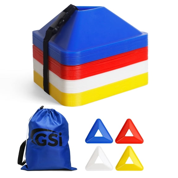 GSi 40-Pack Triangular Training Cones – Flexible Agility Markers for Soccer, Football, Sports Drills & Kids Outdoor Activities