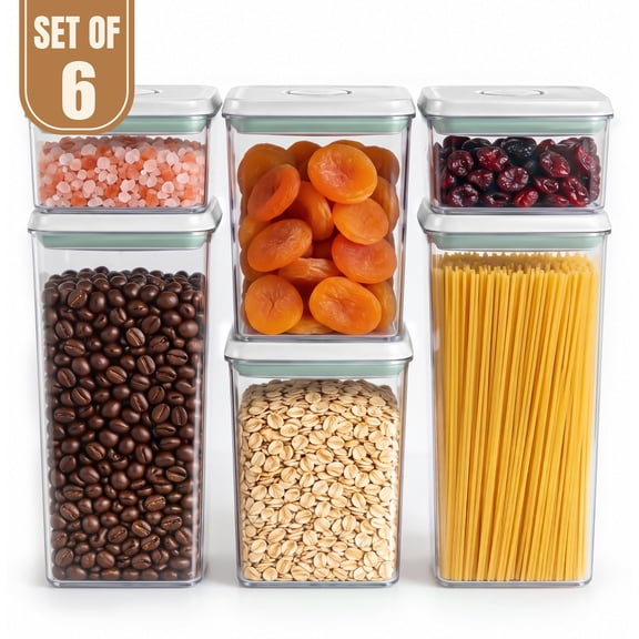 FOUKUS Airtight Pop Up Container Set of 6: 0.5/1.3/1.9 QT (2 Each) Food Storage Containers with Lids, Stackable Kitchen Storage Containers for Cereal, Snacks, Sugar, Coffee