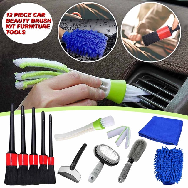 Hot6sl Ofertas Del Día 12 Piezas de Cepillo Redondo de Plástico para La Belleza Del Automóvil, Cepillo Pequeño para Limpieza de Automóviles
