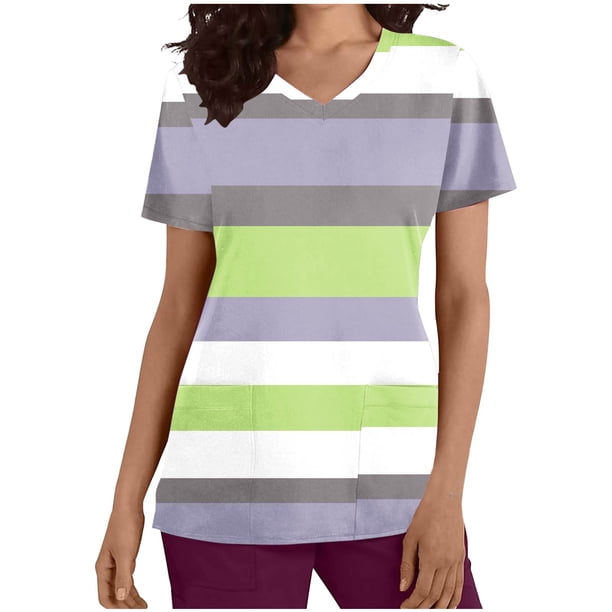 Vestido Corto para las Mujeres con Cuello en V Imprimir Manga Corta Bolsillo Enfermera Top, Poliéster Ligero para el Hogar Diario Y Desgaste Casual