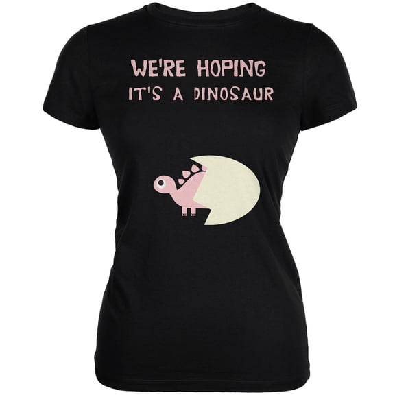 We're Hoping It's a Dinosaur Girl Black Juniors Soft T-Shirt - X-Large