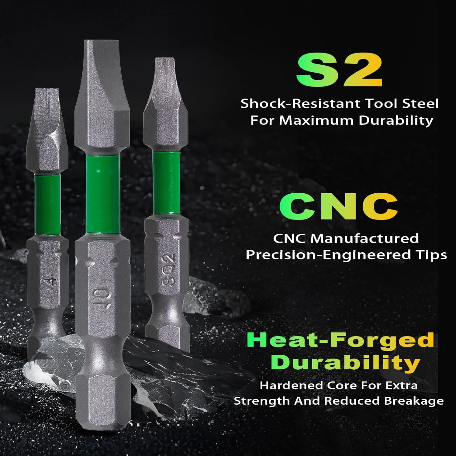 MKEUDQ-SL6 Slotted Screwdriver Bits, 2 Inch Flat Head Impact Rated Bits, High Torque Magnetic S2 Steel, 1/4" Hex Shank for Drill & Impact Driver, Flat Head Bit for Woodworking & Construction | 10-Pac