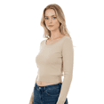 thumbnail image 4 of Women's Stretch Crop Top Pullover Sweater - Long Sleeve Slim Bodycon Crewneck Basic Casual Pullover Solid Cropped Knit Top MK3637-TPE-L, 4 of 5