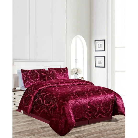 Manhattan Heights Velvet Woven Jacquard Burnout 4pcs. Comforter Set