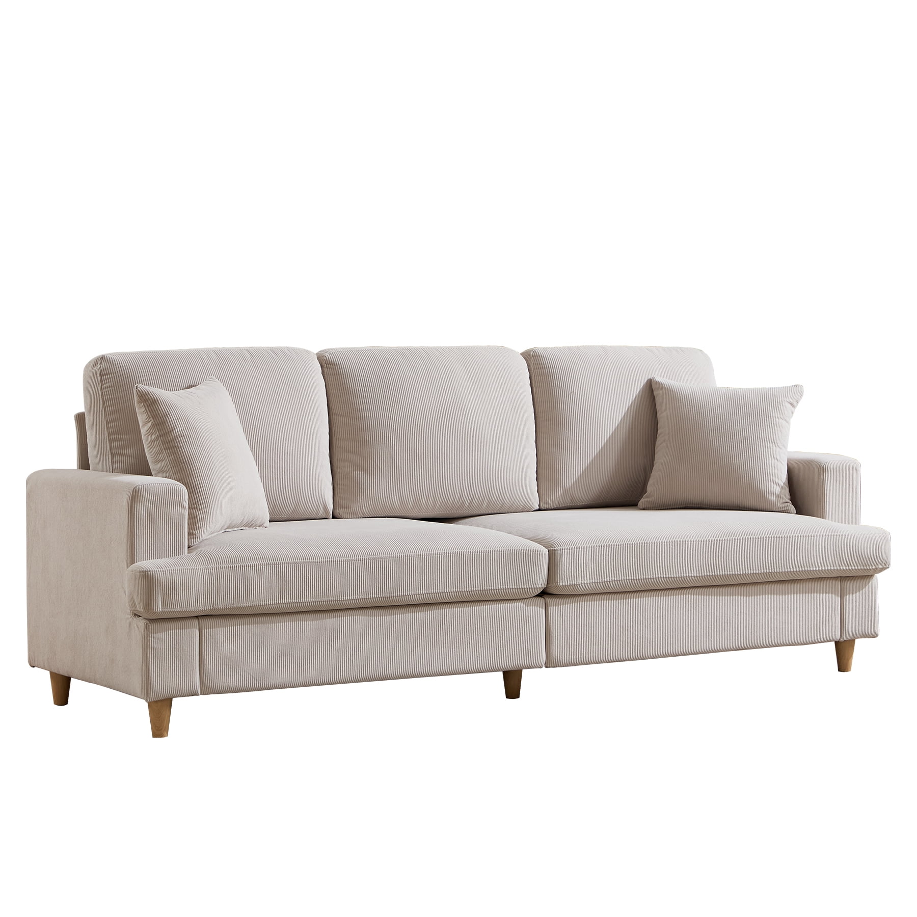 Ebello 87" 3-Seater Corduroy Sofa, Deep Seat with Plush Cushions, 2 Throw Pillows and Thick Backrest Couch for Living Room Bedroom Apartment, Beige