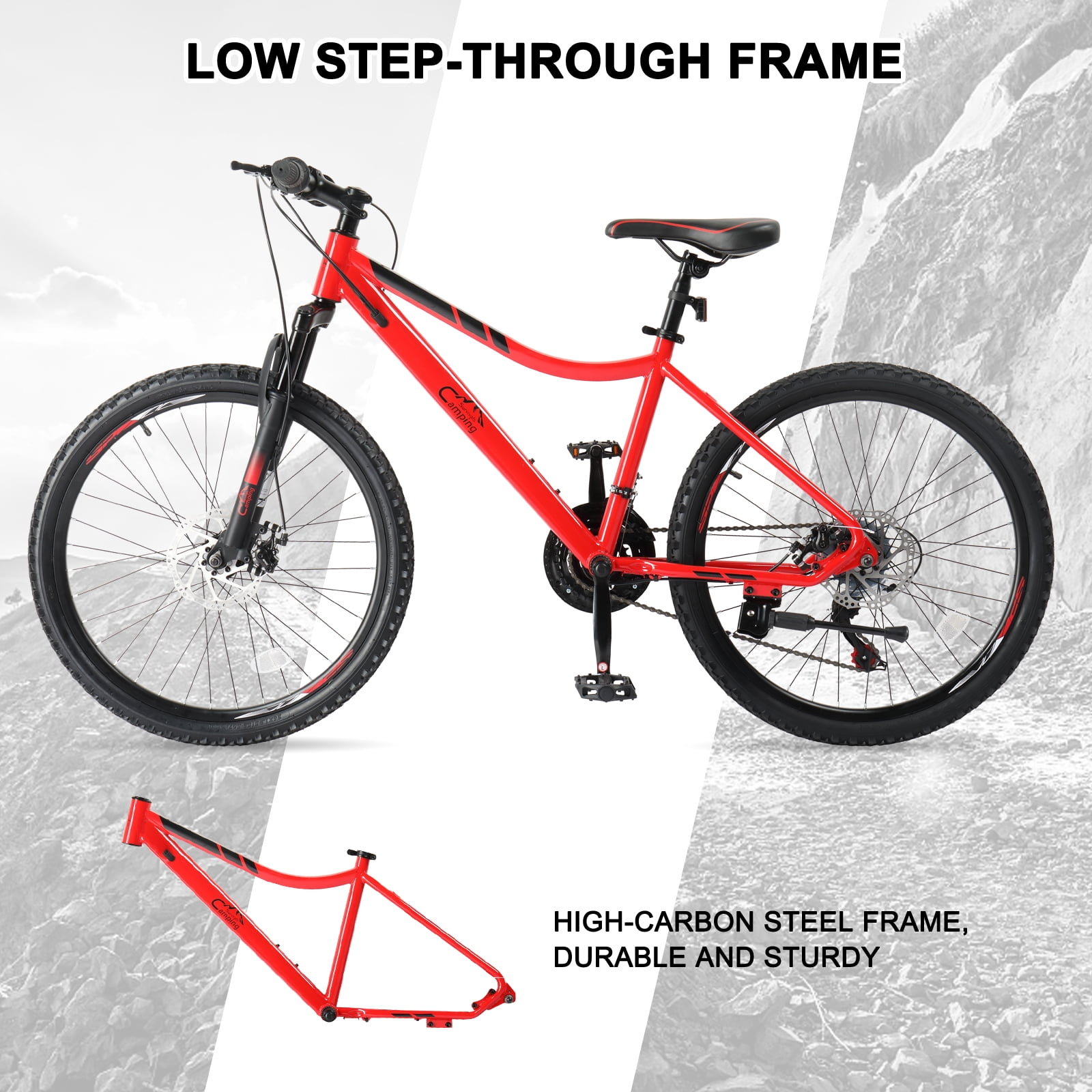 UBesGoo 24in Mountain Bike Shimano 21 Speed  with Disc Brake,  Red