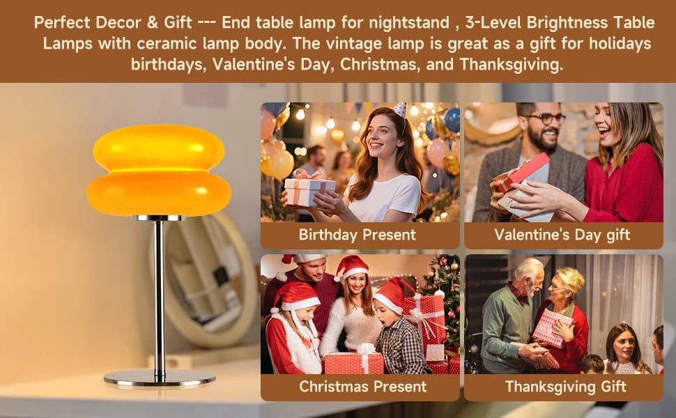 Mushroom Lamp for Bedroom,Mid Century Modern Lamp for Nightstand, Dimmable Retro Egg Tart Bedside Small Lamps,Unique Home Mushroom Decor Aesthetic Cute Table Lamps for Living Room (Orange)